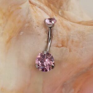 14G G23 Titanium internally threaded belly ring Pink Round CZ prong set NWT
